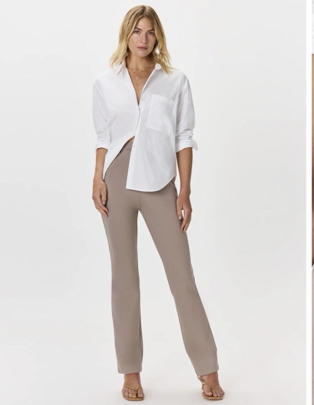 NWT QUINCE Ultra Stretch Ponte Straight Leg Pants Tan Pull On Large Career Af9